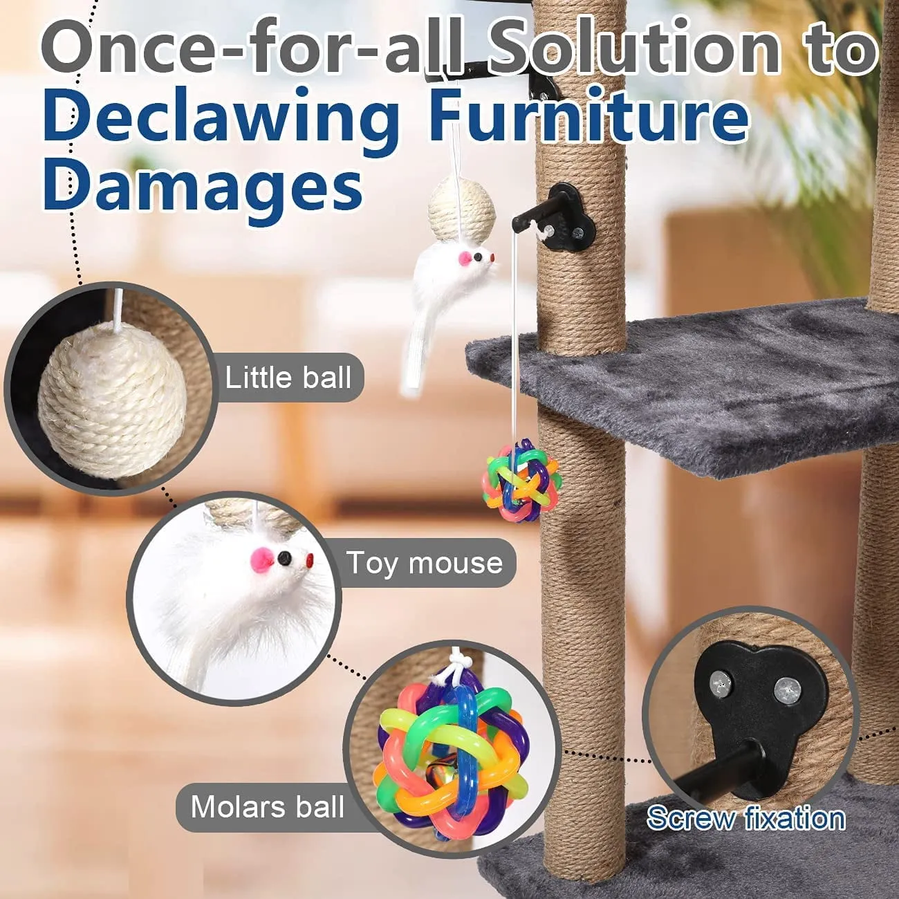 3 Tier Tower Scratching Post Climber with Sisal Toys & Cat Perch Bed