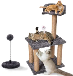 3 Tier Tower Scratching Post Climber with Sisal Toys & Cat Perch Bed