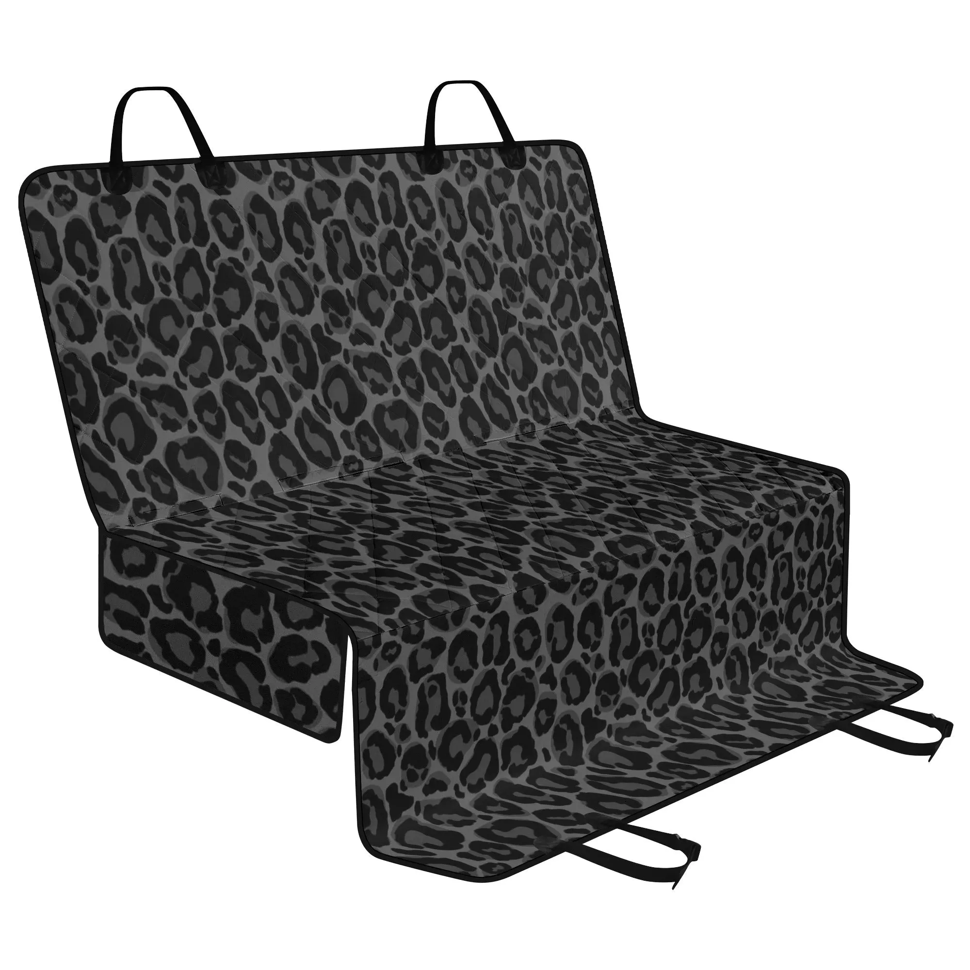 Black Grey Leopard Dog Back Seat Cover, Animal Print Cheetah Cat Protector Pets Waterproof Washable Vehicle Blanket SUV Auto Truck Accessory