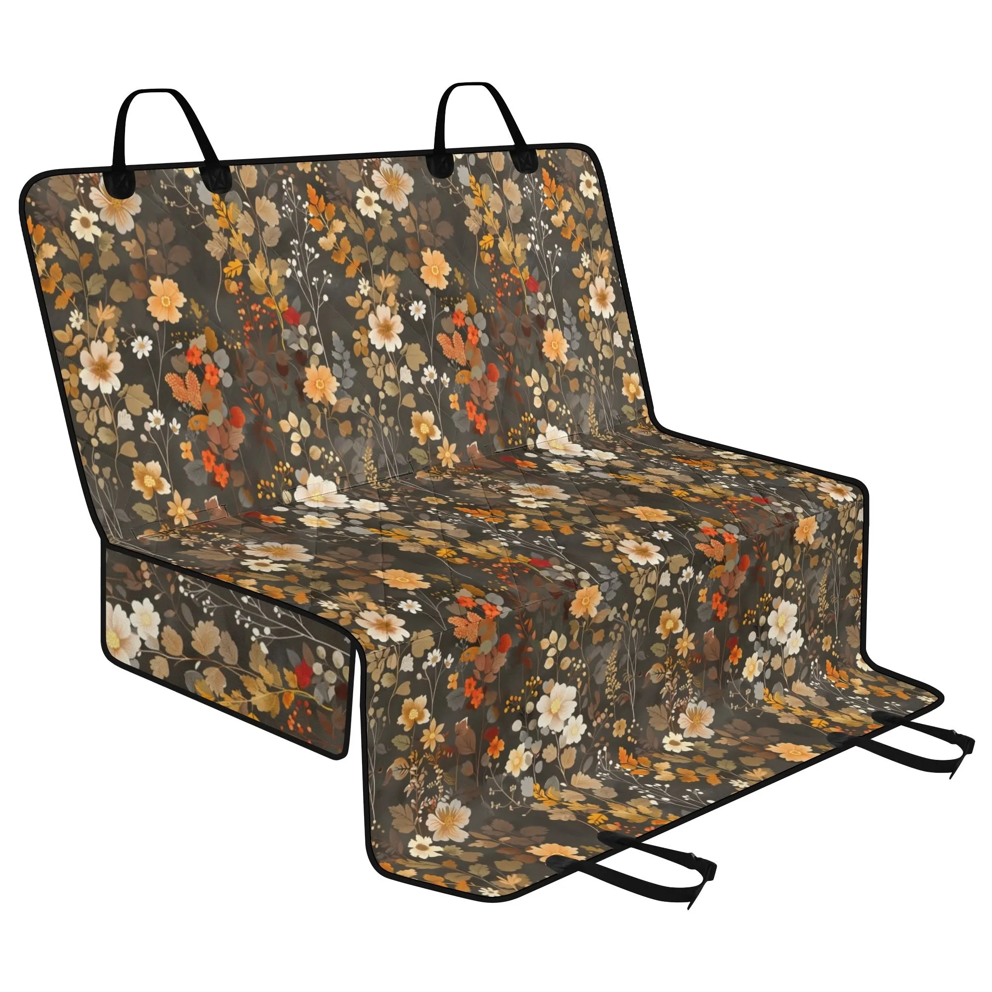 Brown Floral Dog Back Seat Car Cover, Flowers Cat Rear Protector Pets Waterproof Washable Vehicle Blanket SUV Auto Truck Hammock