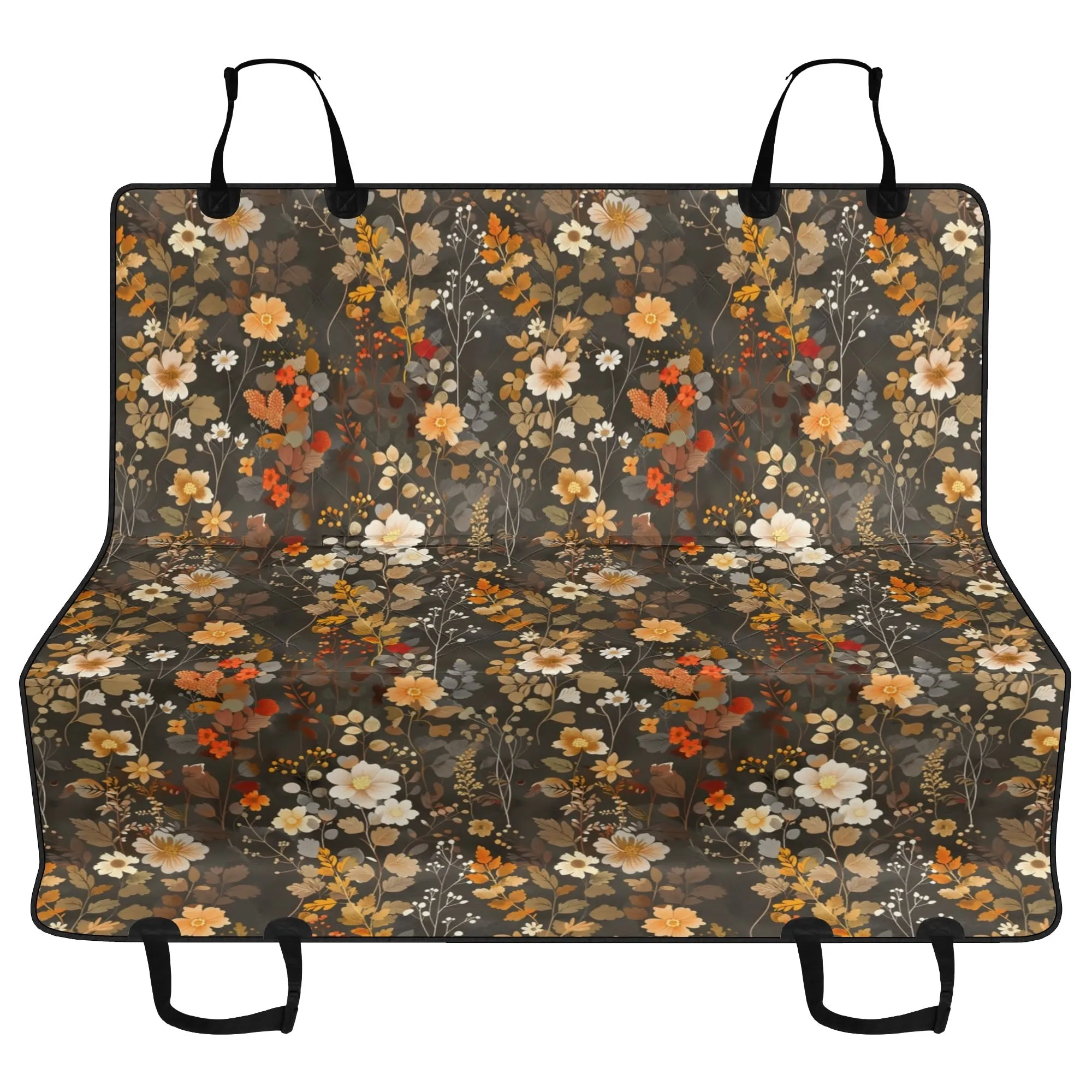 Brown Floral Dog Back Seat Car Cover, Flowers Cat Rear Protector Pets Waterproof Washable Vehicle Blanket SUV Auto Truck Hammock