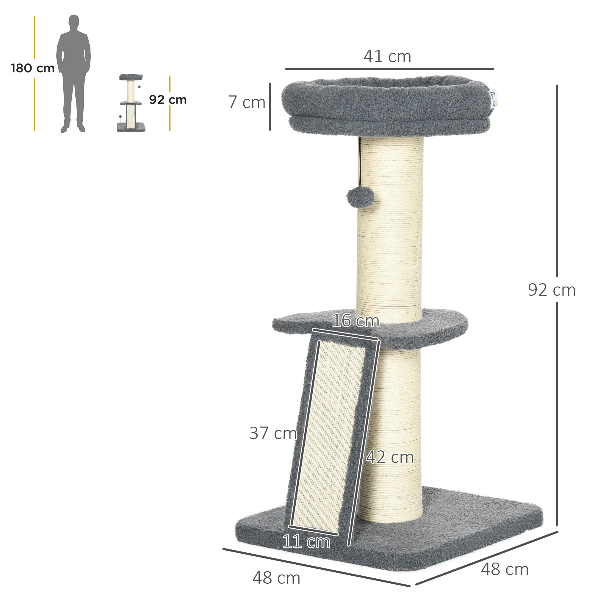Cat Tree Cat Tower with Cat Scratching Posts Pad Bed Toy Ball for Cats under 6 Kg Dark Grey & Beige