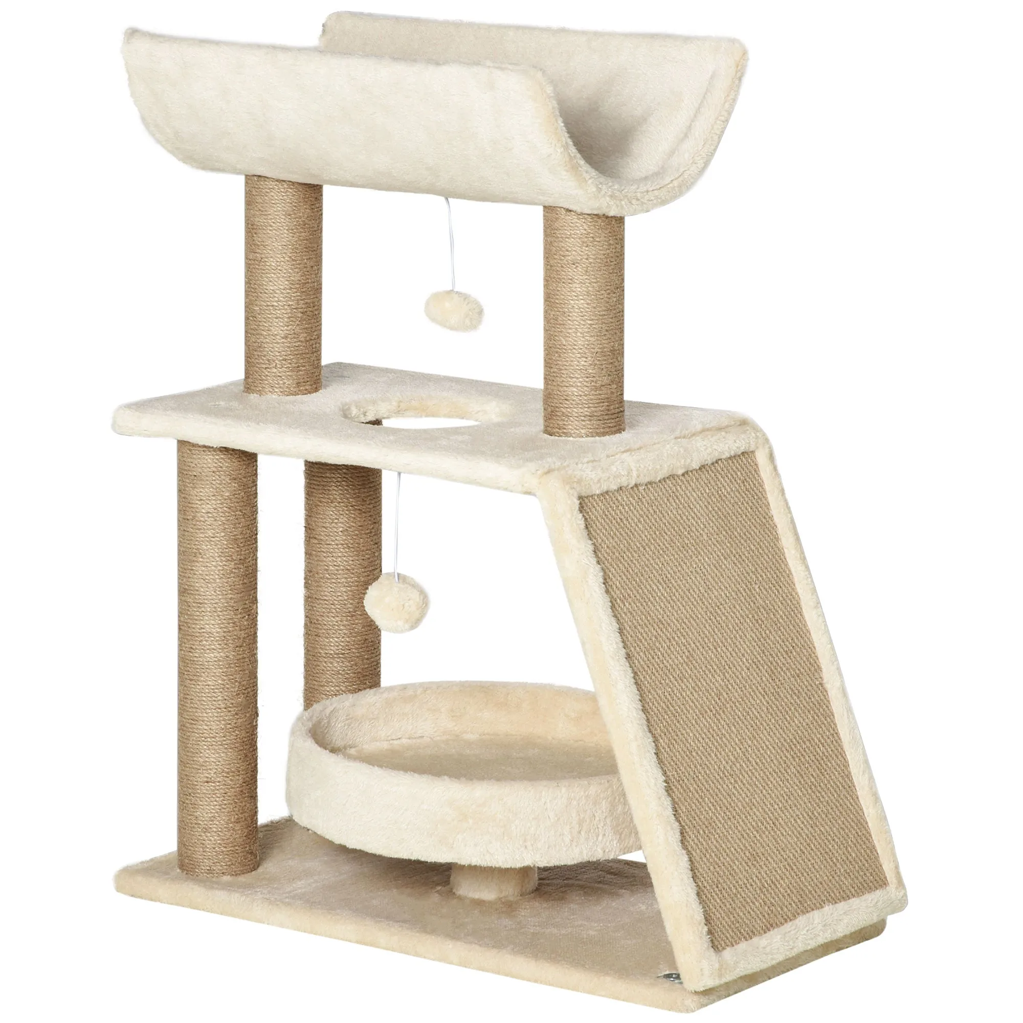 Cat Tree for Indoor Cats with Scratching Posts Pad Kitten Tower with Bed Perch Ball Toy 60 x 30 x 76 cm Light Brown