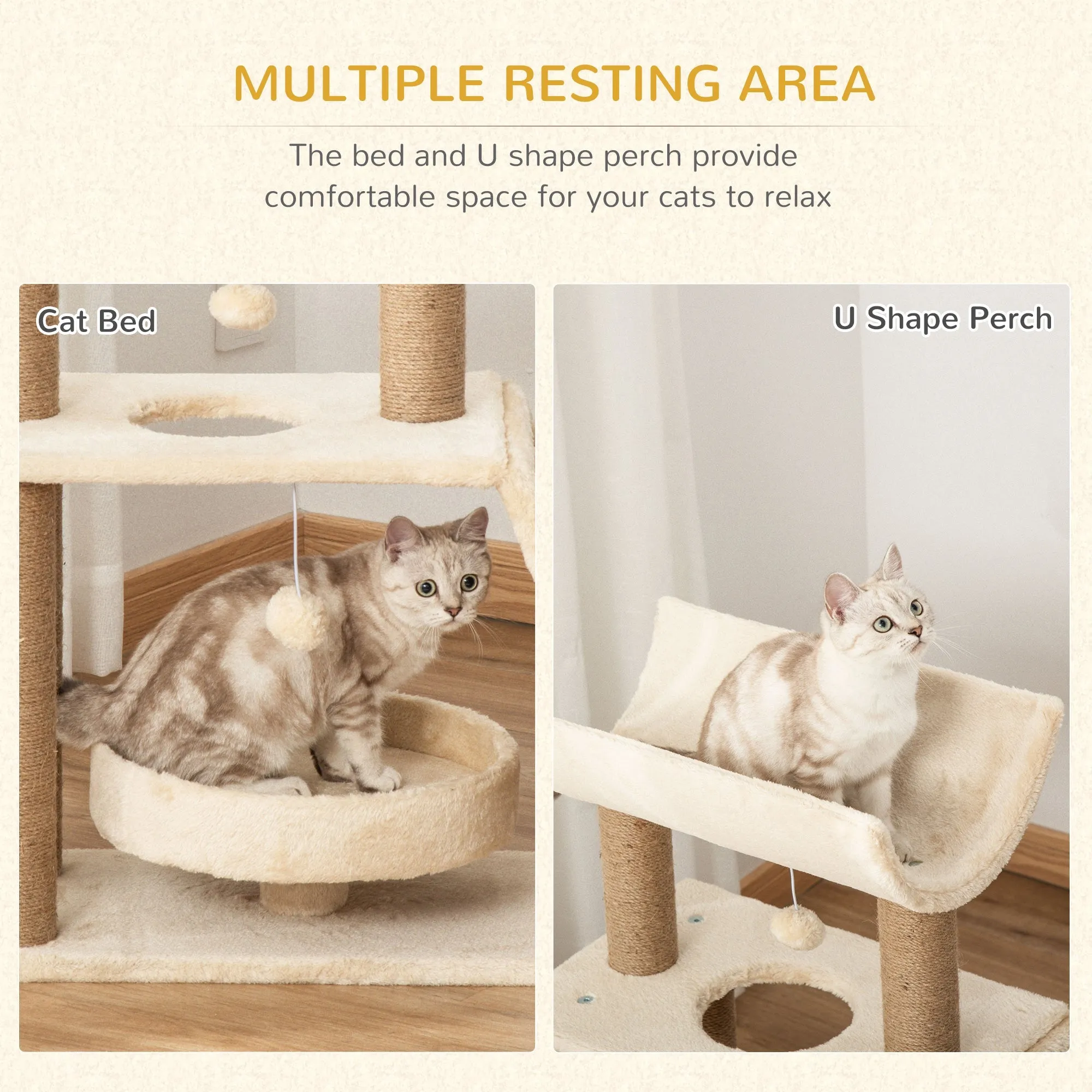 Cat Tree for Indoor Cats with Scratching Posts Pad Kitten Tower with Bed Perch Ball Toy 60 x 30 x 76 cm Light Brown