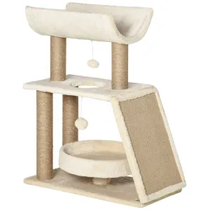 Cat Tree for Indoor Cats with Scratching Posts Pad Kitten Tower with Bed Perch Ball Toy 60 x 30 x 76 cm Light Brown