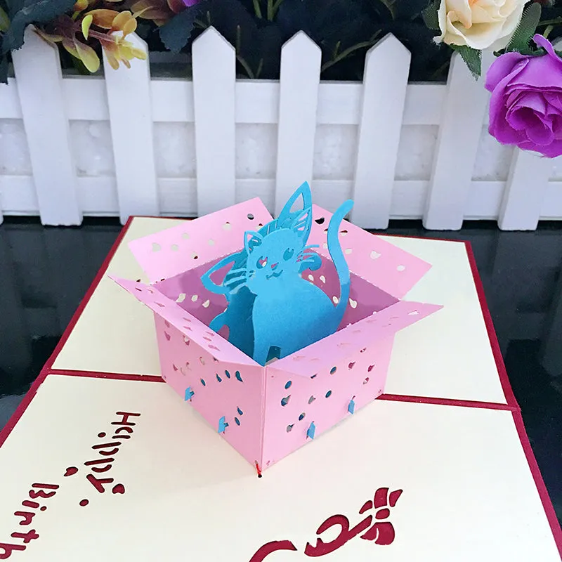 Creative Birthday Cat Greeting Card 3D Pop-up Birthday Card