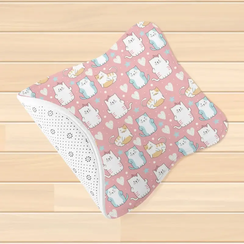 Cute Pink Cat Pet Mat Rug with Microfiber Pelleted Fabric