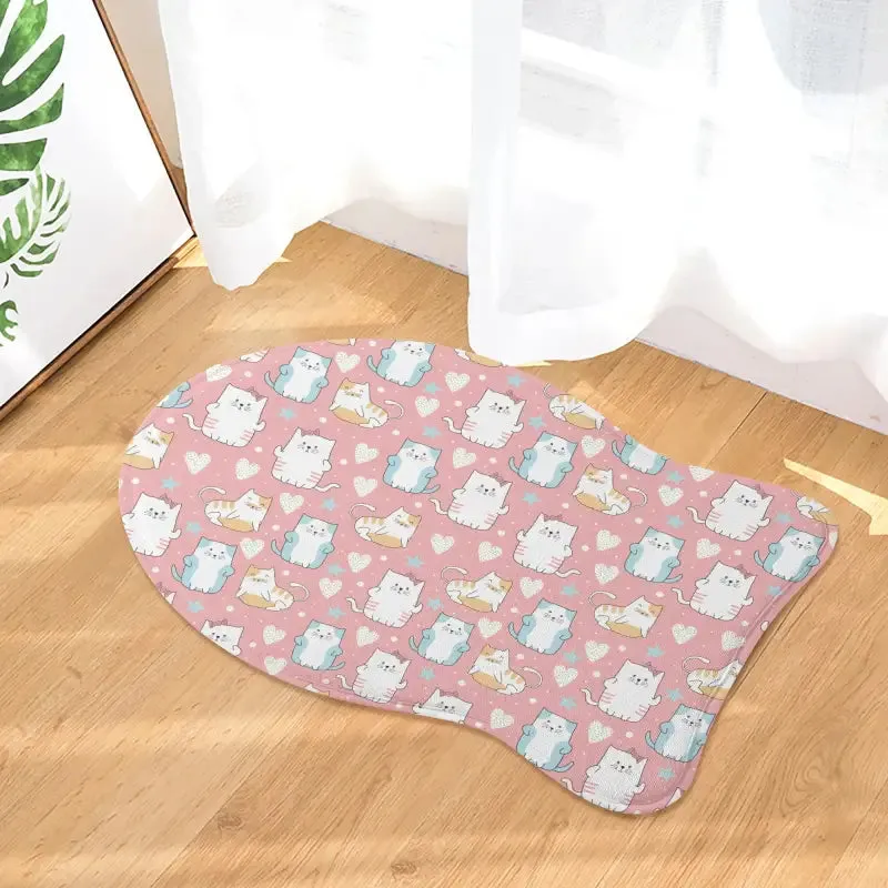 Cute Pink Cat Pet Mat Rug with Microfiber Pelleted Fabric