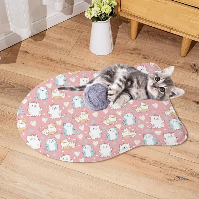 Cute Pink Cat Pet Mat Rug with Microfiber Pelleted Fabric