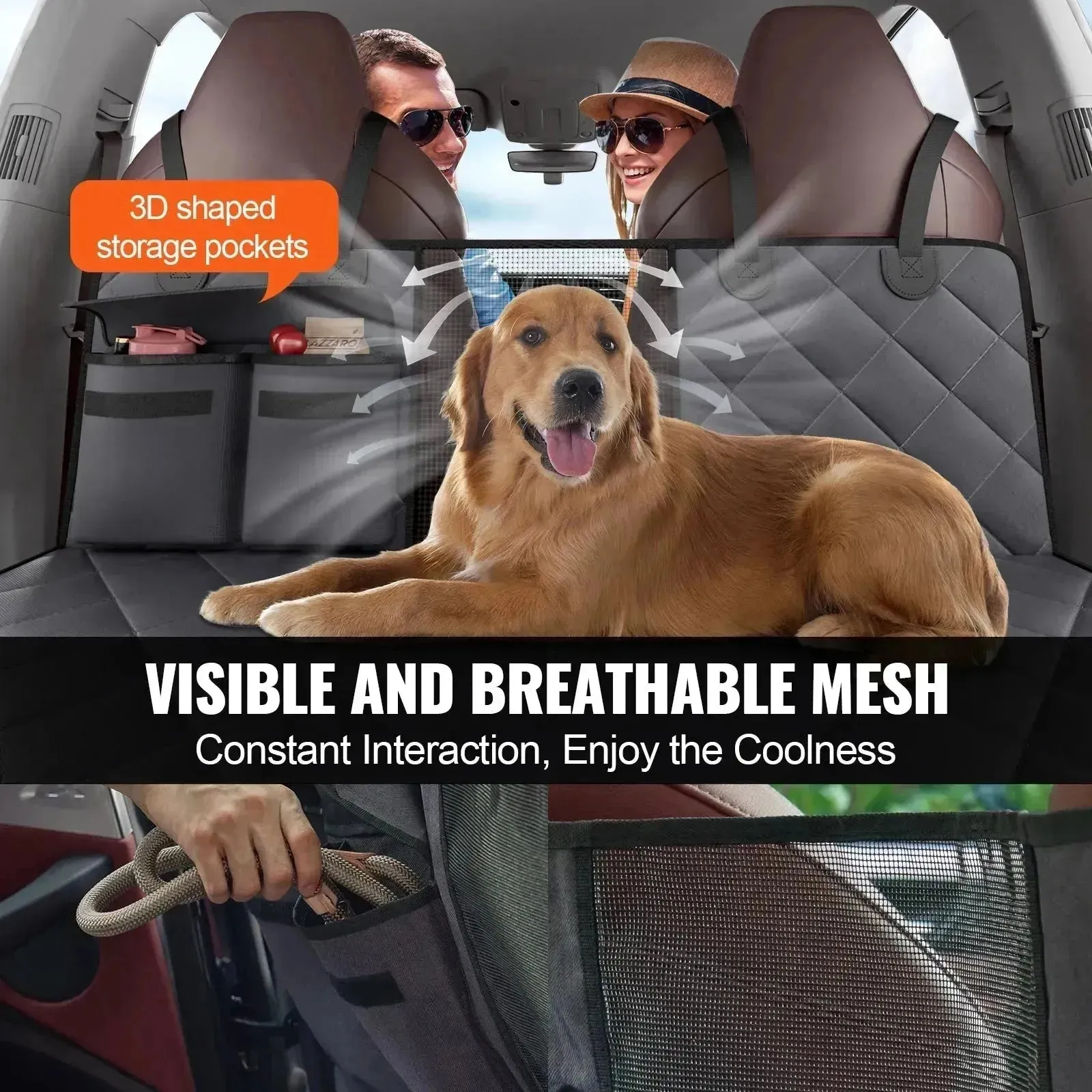 Hard Bottom Dog Car Seat Cover with Breathable Mesh, Supports 400lbs