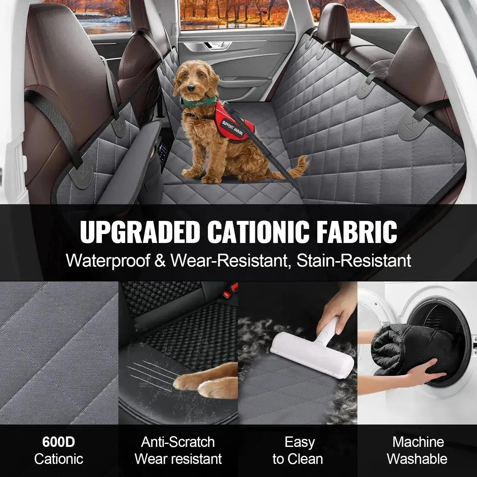 Hard Bottom Dog Car Seat Cover with Breathable Mesh, Supports 400lbs