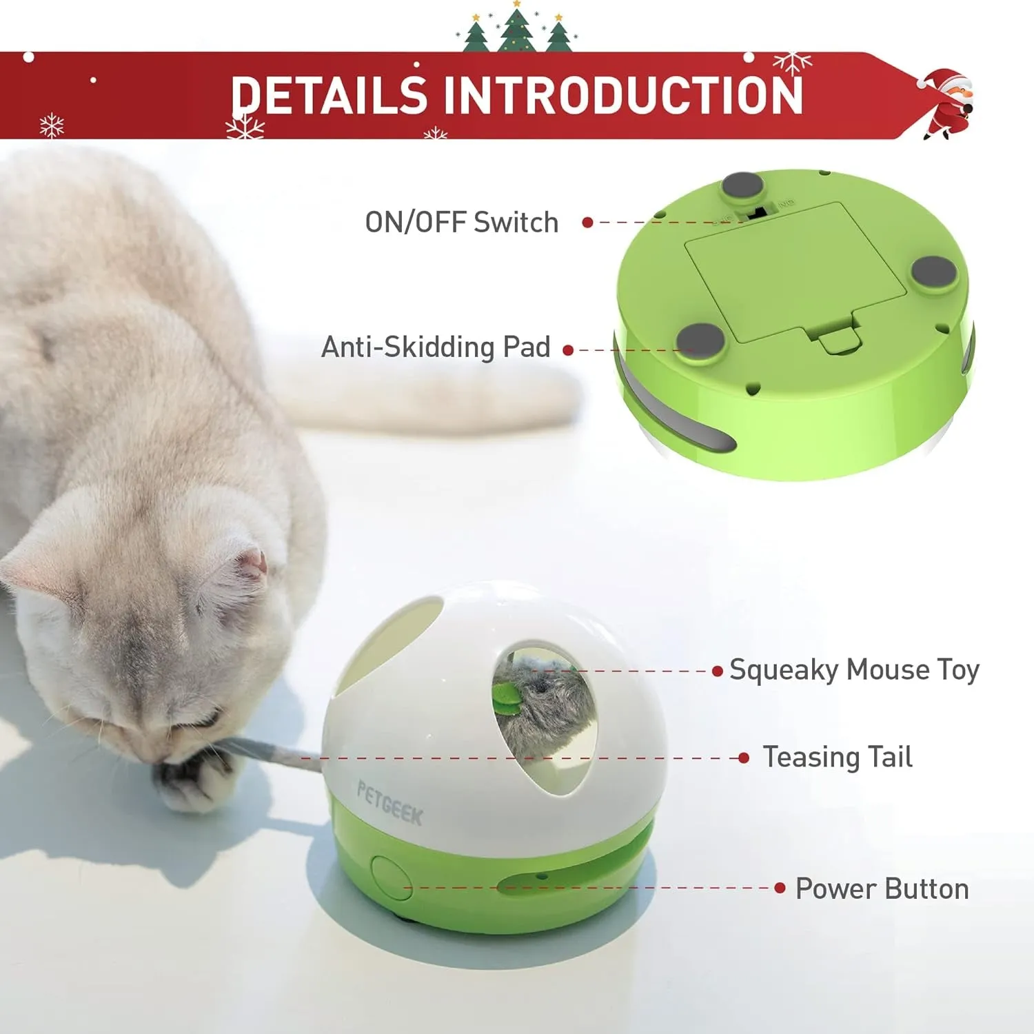 Interactive Cat Toy, Hide Mouse Cat Toy with Squeaky Mouse, Electronic Automatic Cat Toys with Catnip Filled Hidey Mouse, Best Gift for Birthday, Thanksgiving, Christmas, New Year