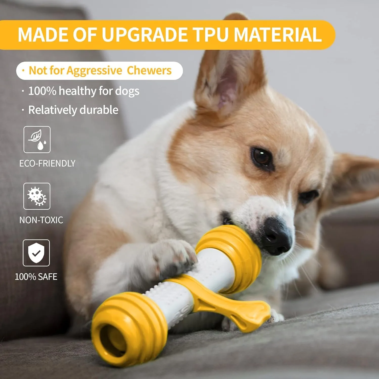Interactive Dog Toys, Motion Activated Electronic Dog Toy Interactive Dog Bone Toys for Medium Large Dogs, USB Rechargeable Automatic Dog Toy for Boredom and Stimulating (Yellow)