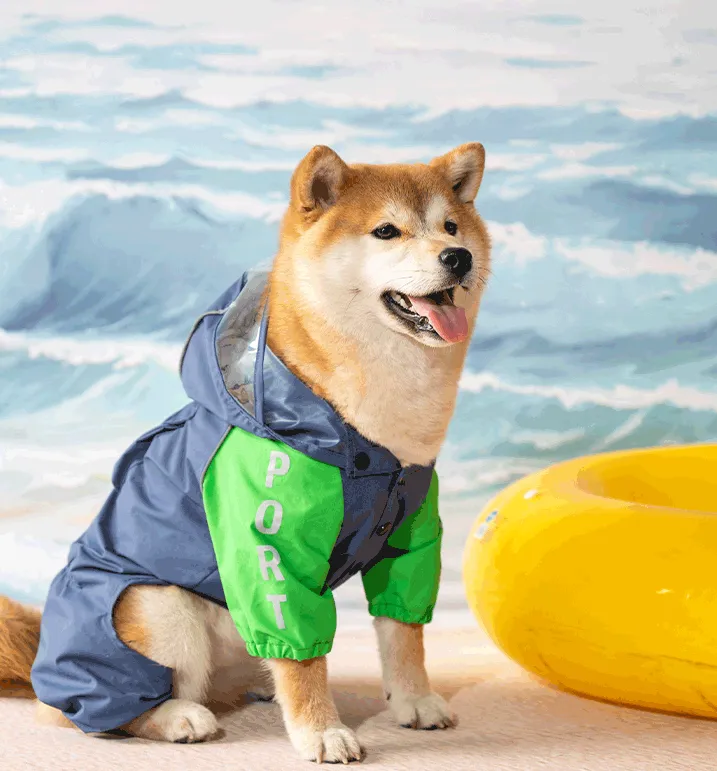 Japanese Design Full Body Light Weight Reflective Dog Raincoat