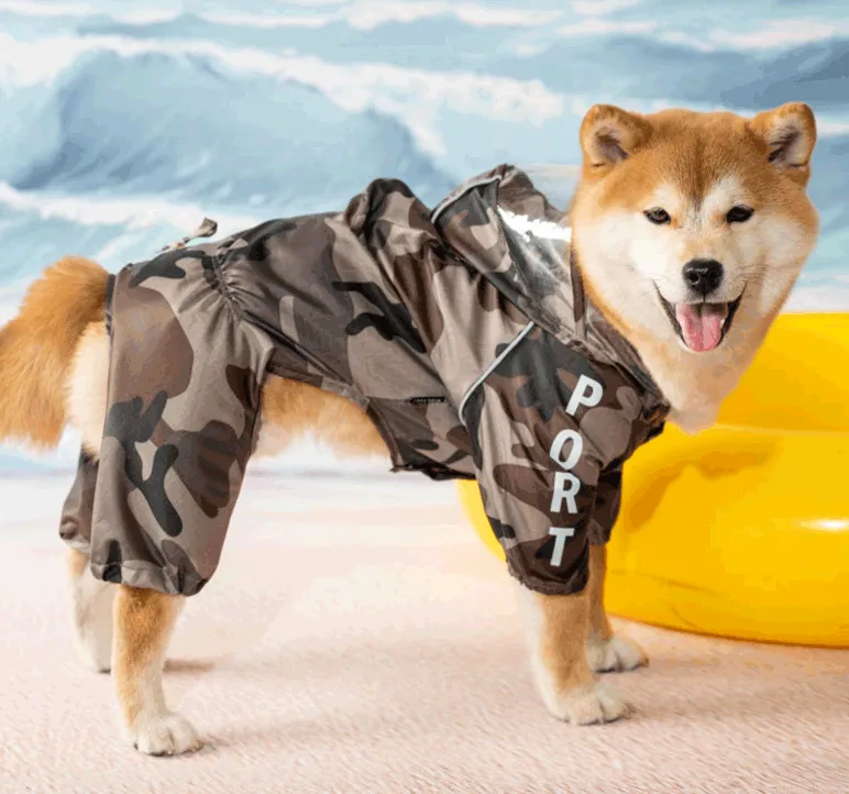 Japanese Design Full Body Light Weight Reflective Dog Raincoat