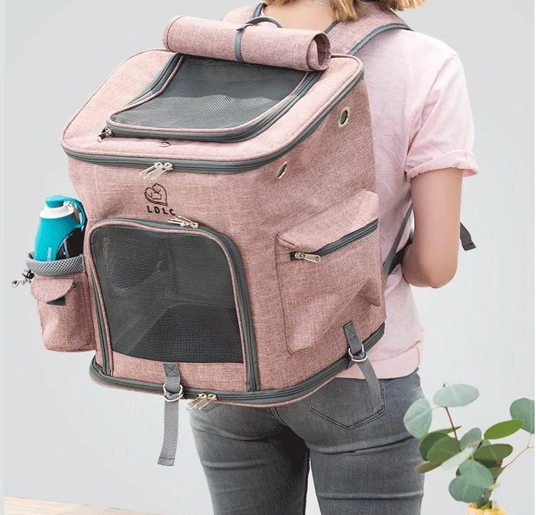 Large capacity foldable pet backpack breathable pet carrier bag