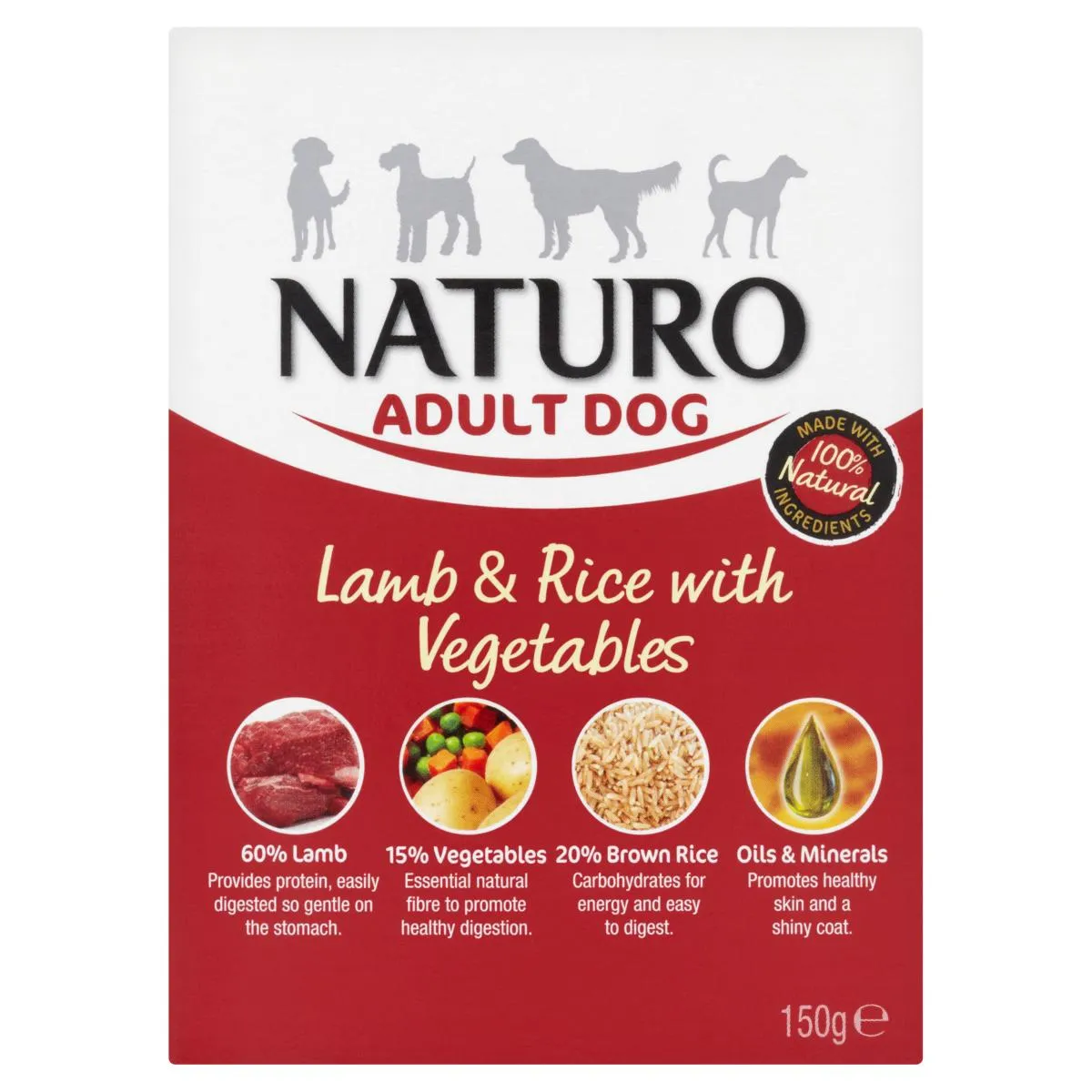 Naturo | Gluten Free Wet Dog Food | Lamb & Rice with Vegetables - 150g