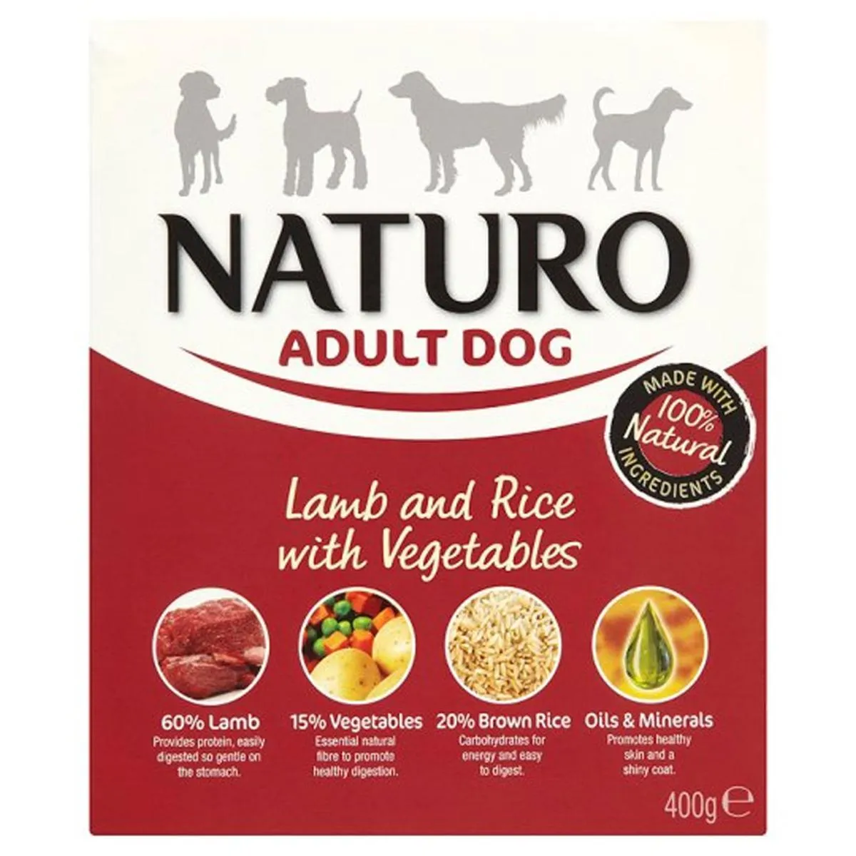 Naturo | Gluten Free Wet Dog Food | Lamb & Rice with Vegetables - 400g