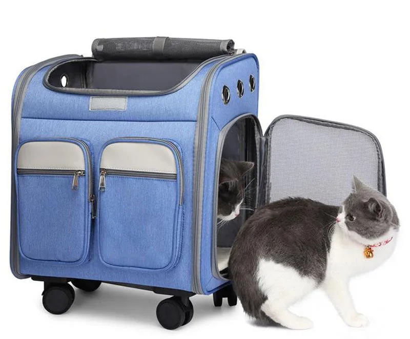 New pet trolley case going out portable cat backpack shoulders large-capacity breathable foldable portable cat bag