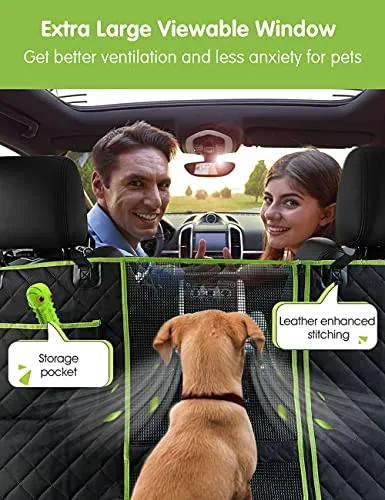 nzonpet 4-in-1 Dog Car Seat Cover, 100% Waterproof Scratchproof Dog Hammock with Big Mesh Window, Durable Nonslip Dog Seat Cover, Pets Dog Back Seat Cover Protector for Cars Trucks SUVs - Green