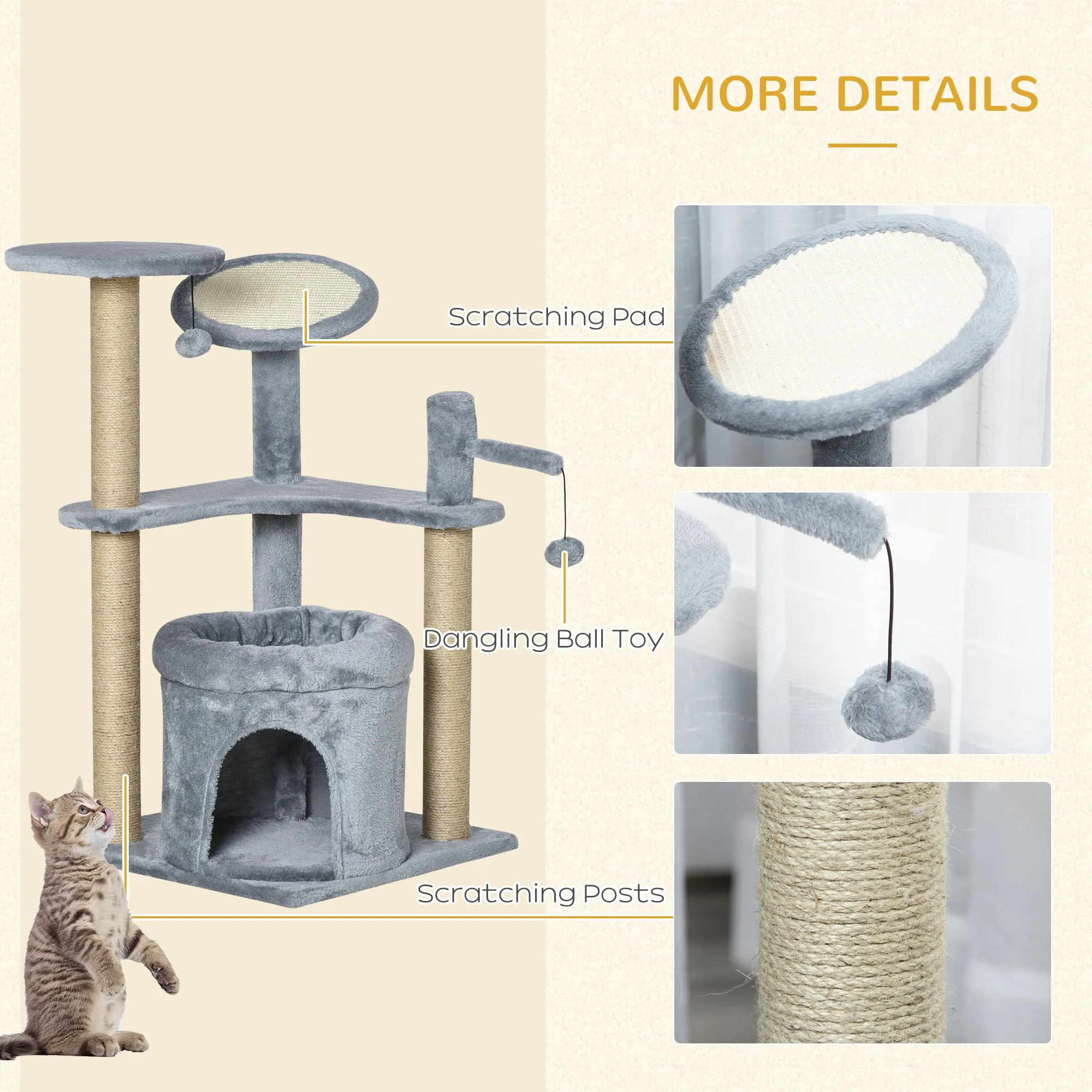 PawHut 87 cm Cat Tree Tower Activity Centre w/ Condo Scratcher Perch Ball Toy