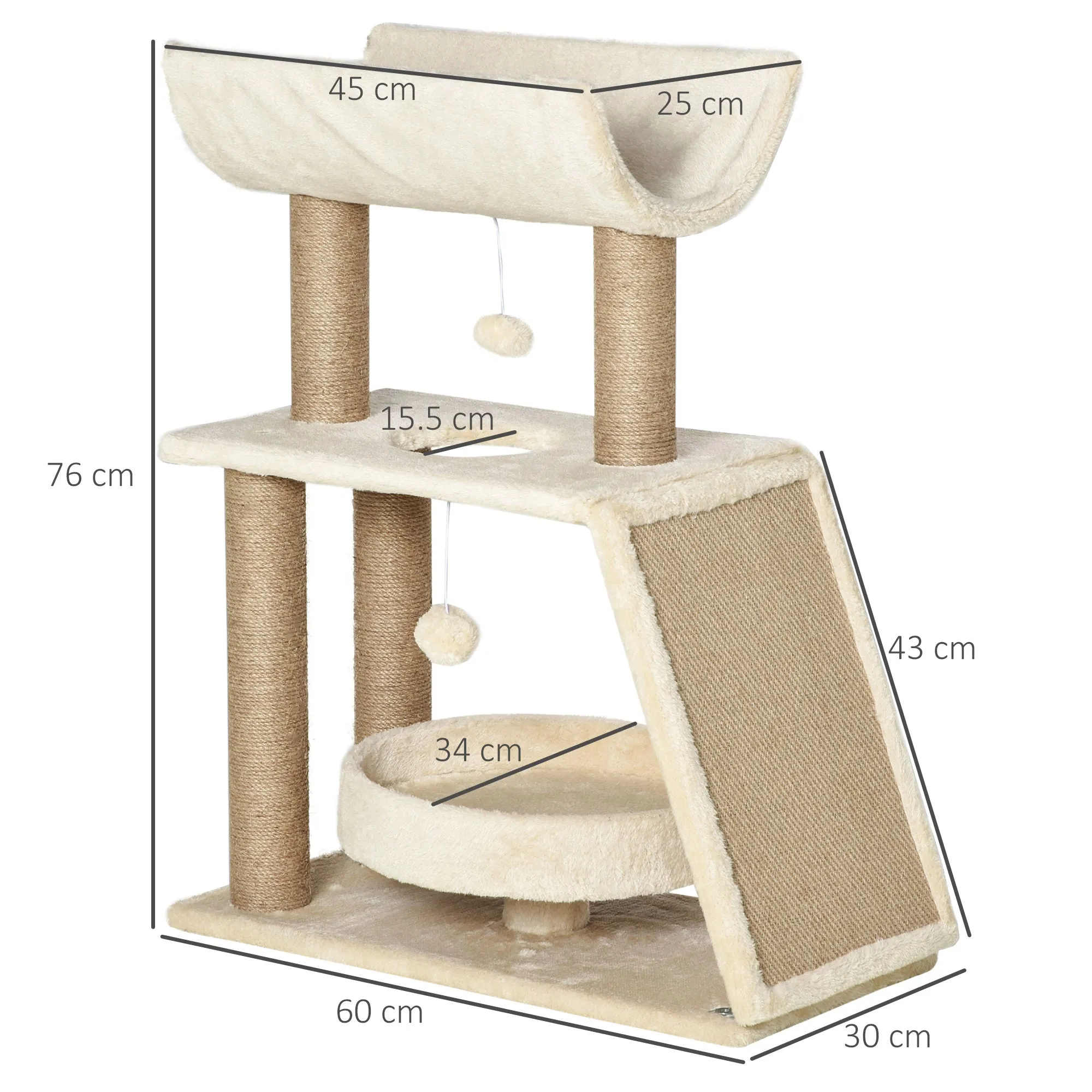 PawHut Cat Tree Kitten Tower w/ Scratching Post, Pad, Bed, Perch, Ball, Brown