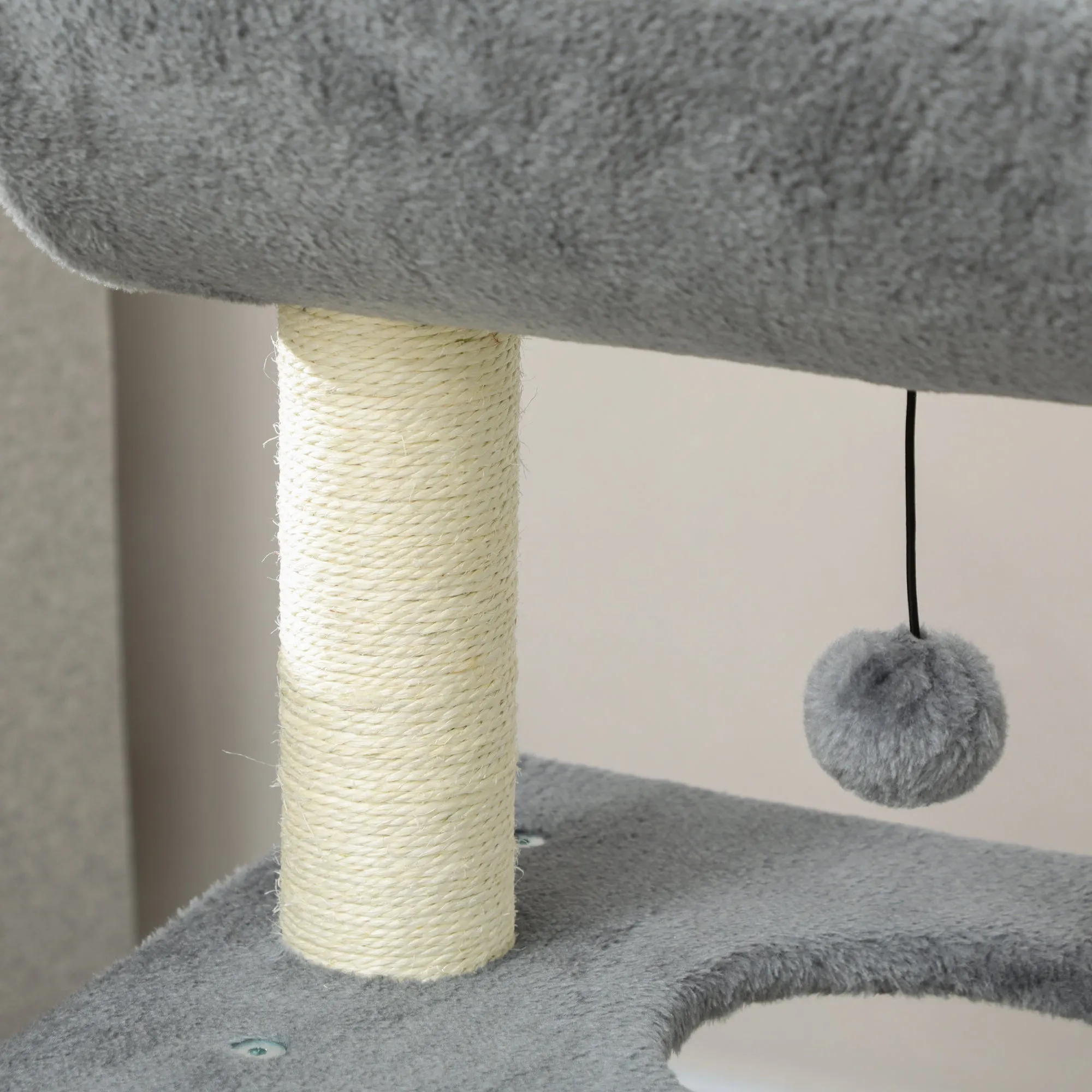 PawHut Cat Tree Kitten Tower w/ Scratching Post, Pad, Light Grey, Ball, Grey