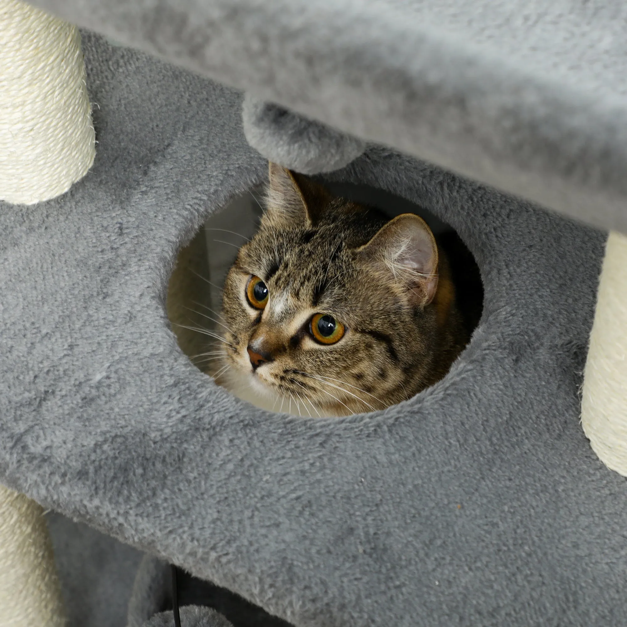 PawHut Cat Tree Kitten Tower w/ Scratching Post, Pad, Light Grey, Ball, Grey