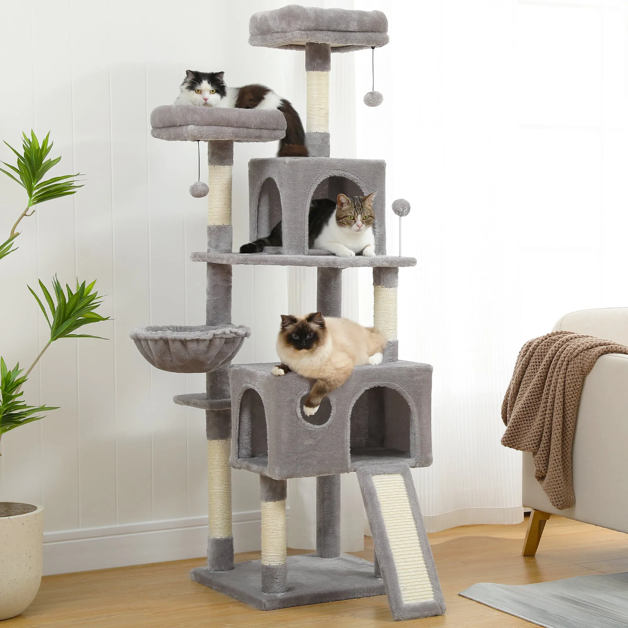 PAWZ Road 64" Multi-Level Plush Cat Tree Large Cat Tower