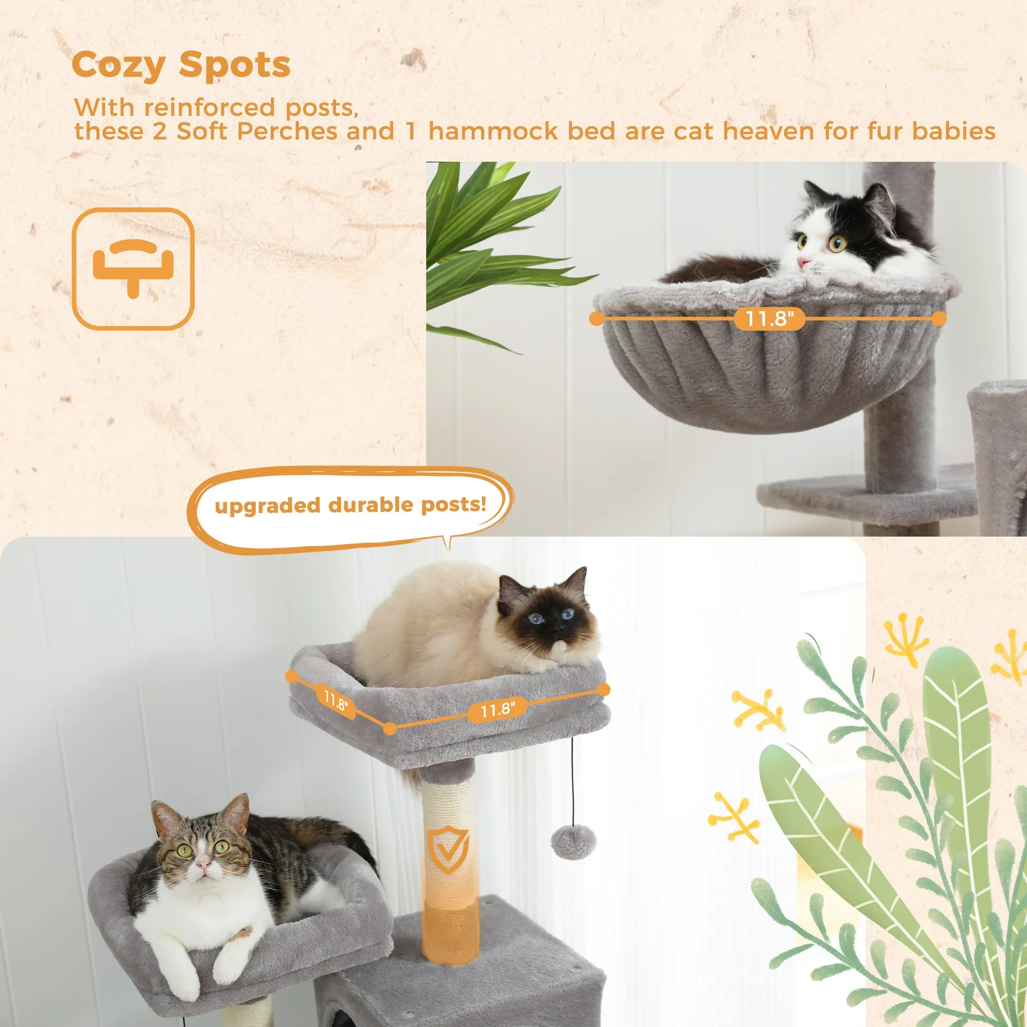PAWZ Road 64" Multi-Level Plush Cat Tree Large Cat Tower