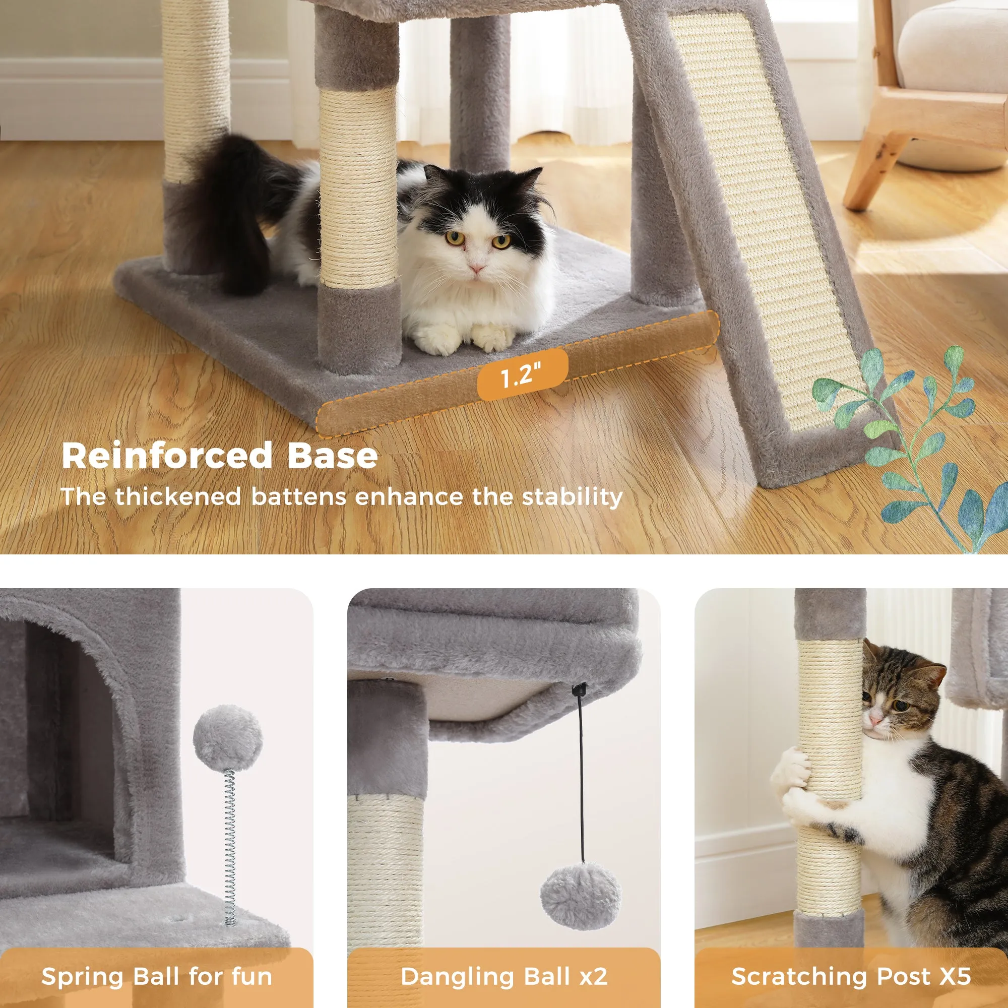 PAWZ Road 64" Multi-Level Plush Cat Tree Large Cat Tower