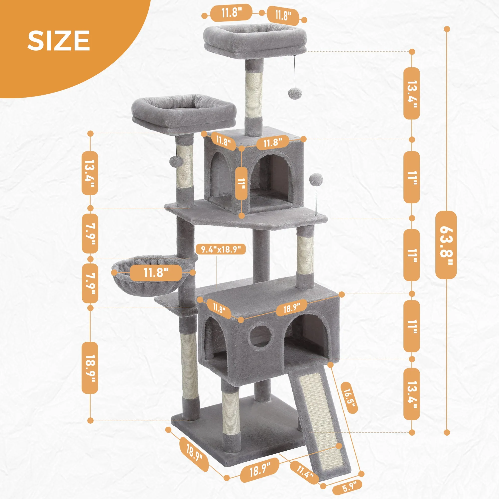 PAWZ Road 64" Multi-Level Plush Cat Tree Large Cat Tower