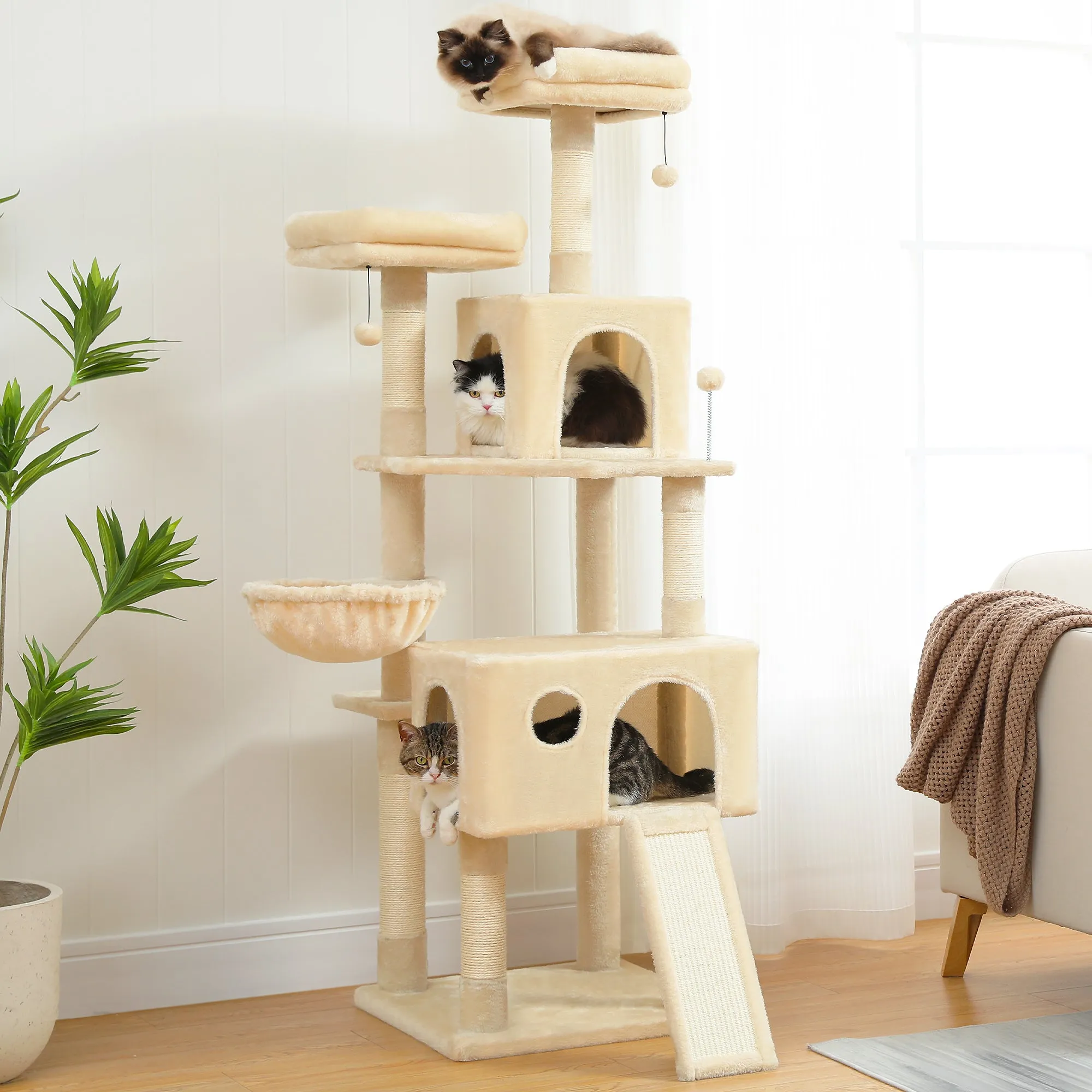 PAWZ Road 64" Multi-Level Plush Cat Tree Large Cat Tower