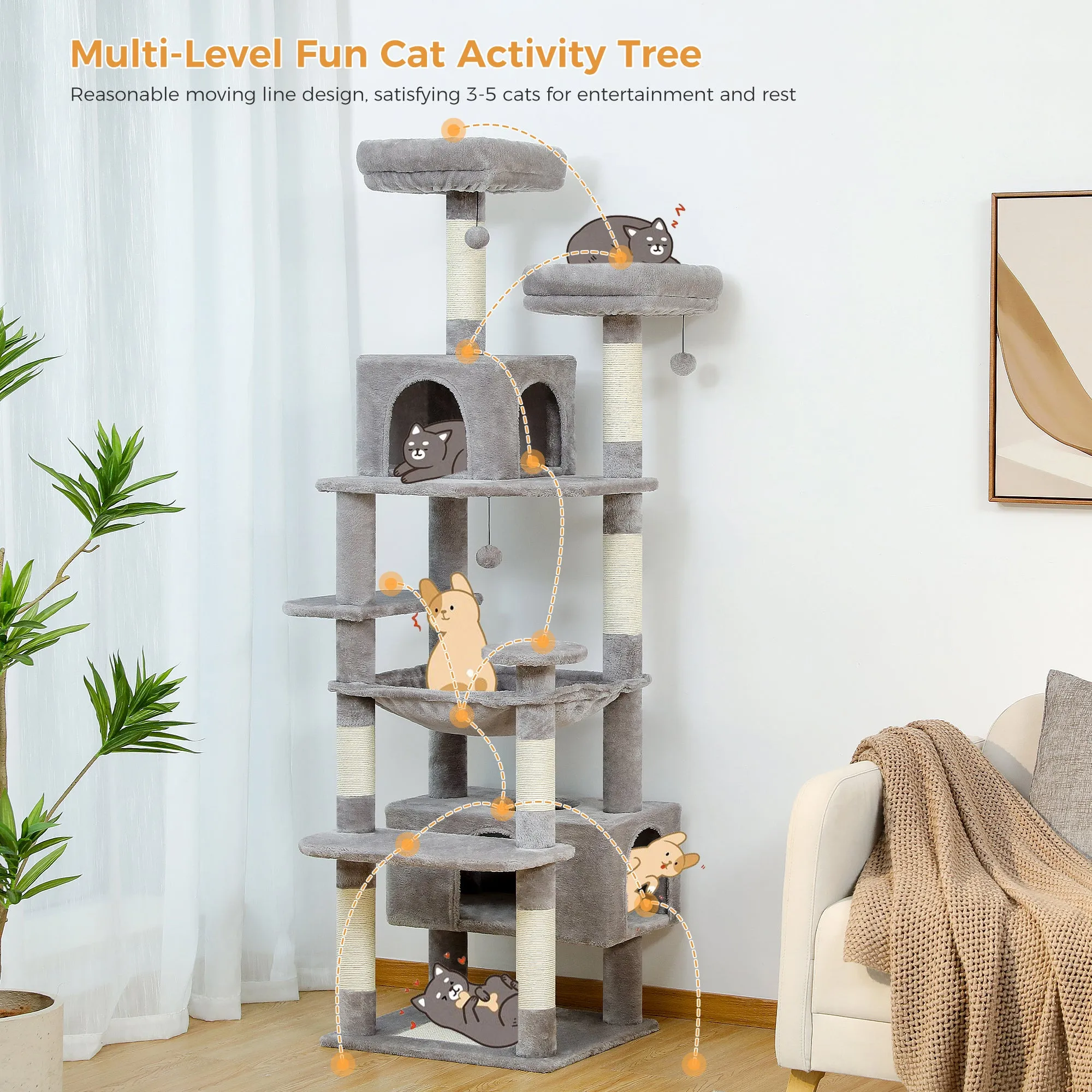 PAWZ Road Plush Indoor 72-Inch Large Cat Tree