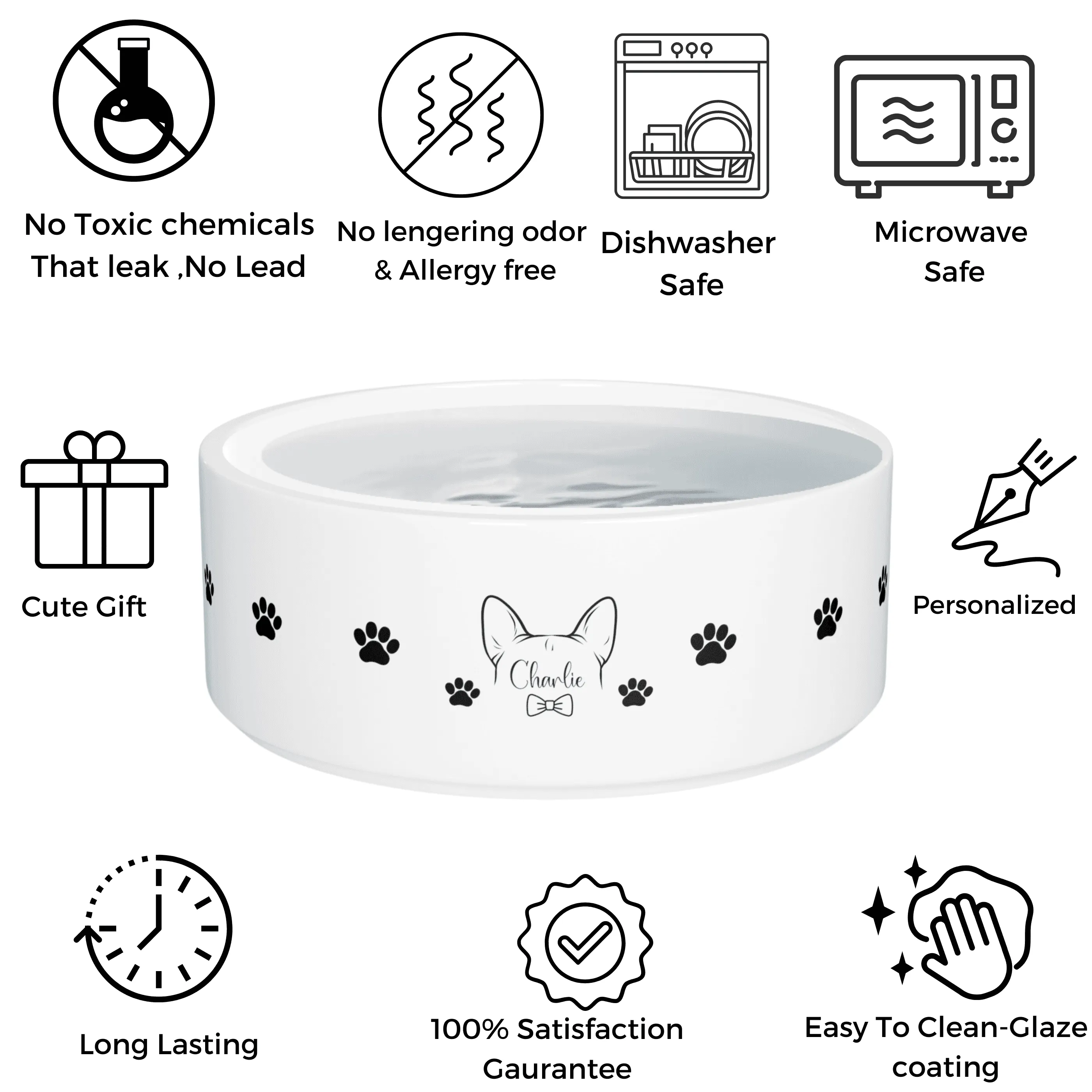 Personalized Ceramic Pet Bowl for Pets: Add Your Pet's Design   Name