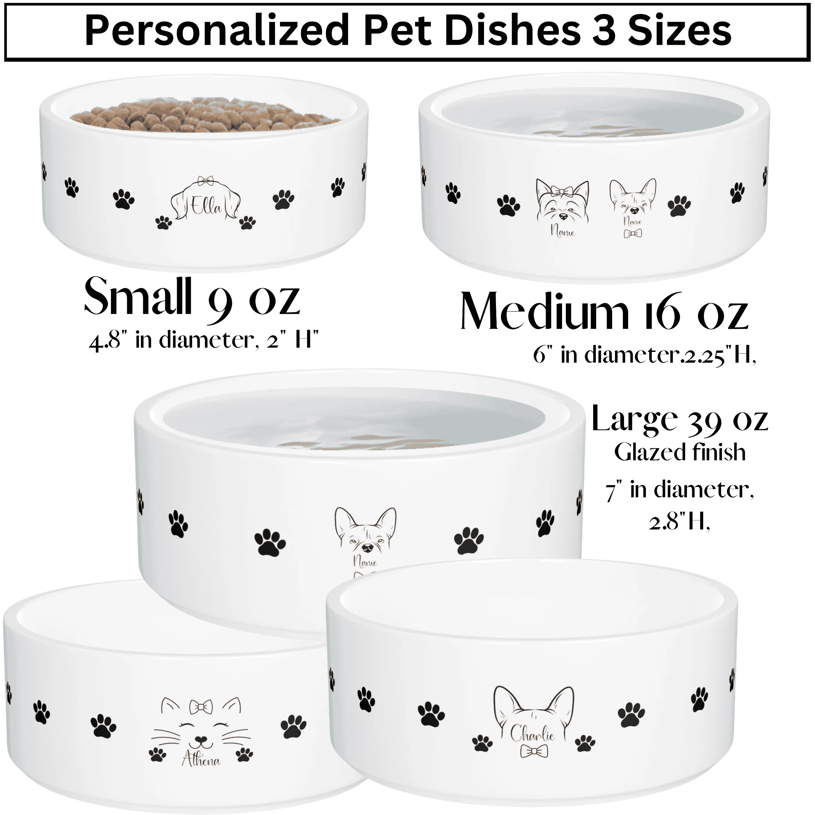 Personalized Ceramic Pet Bowl for Pets: Add Your Pet's Design   Name