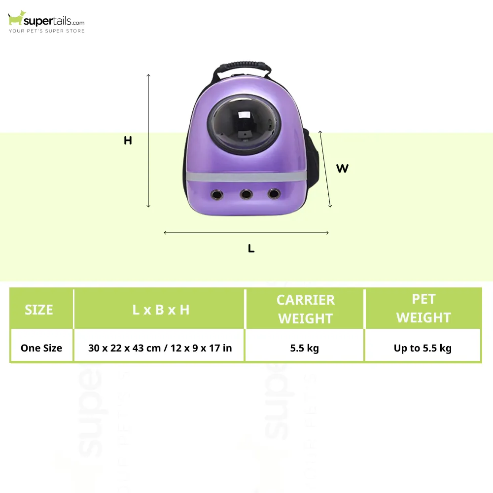 Petcrux Transparent Breathable Plain Astronaut Carrier Backpack for Dogs and Cats (Purple)
