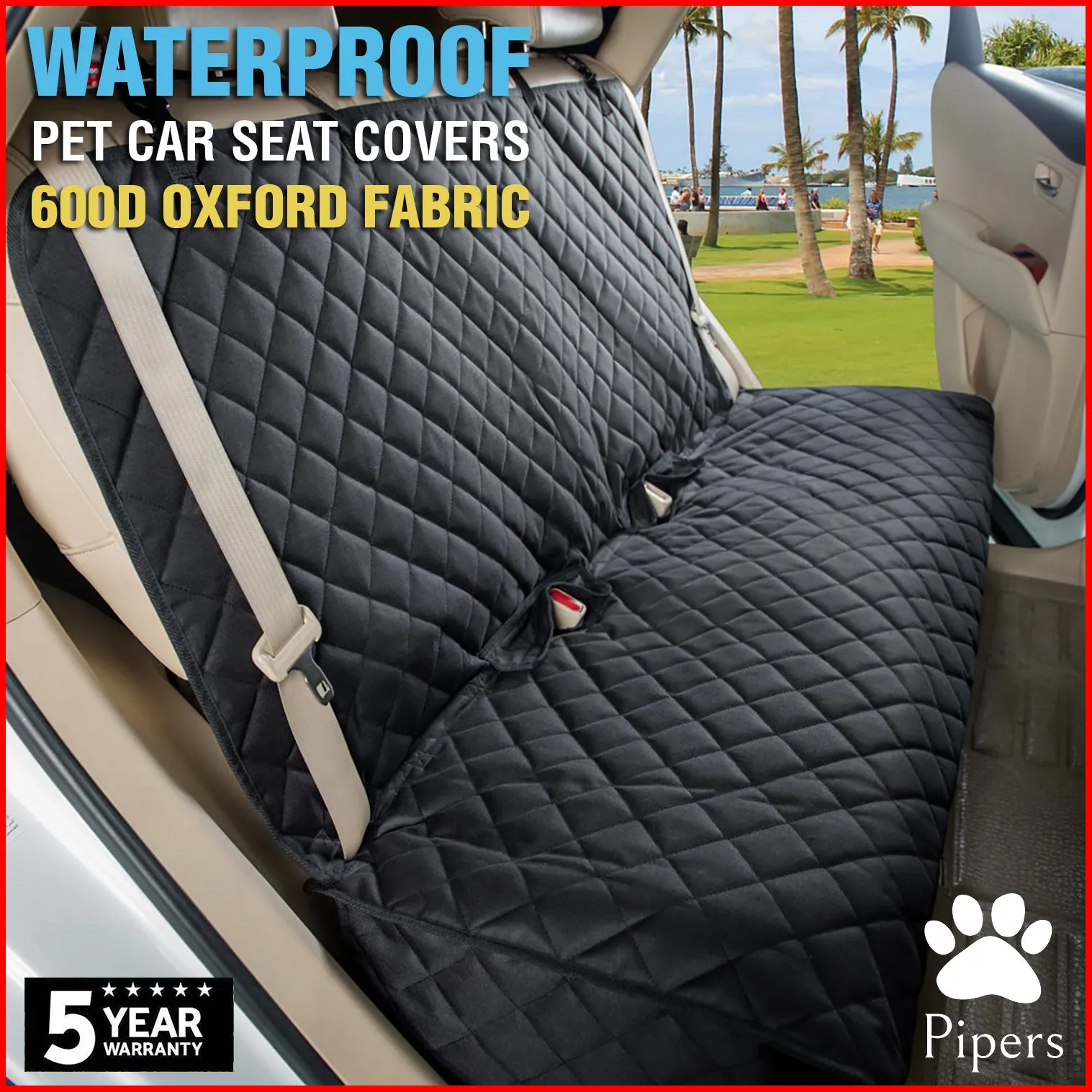 Pipers Pet Car Back Seat Cover Dog Cat Hammock Waterproof Protector Non Slip Mat