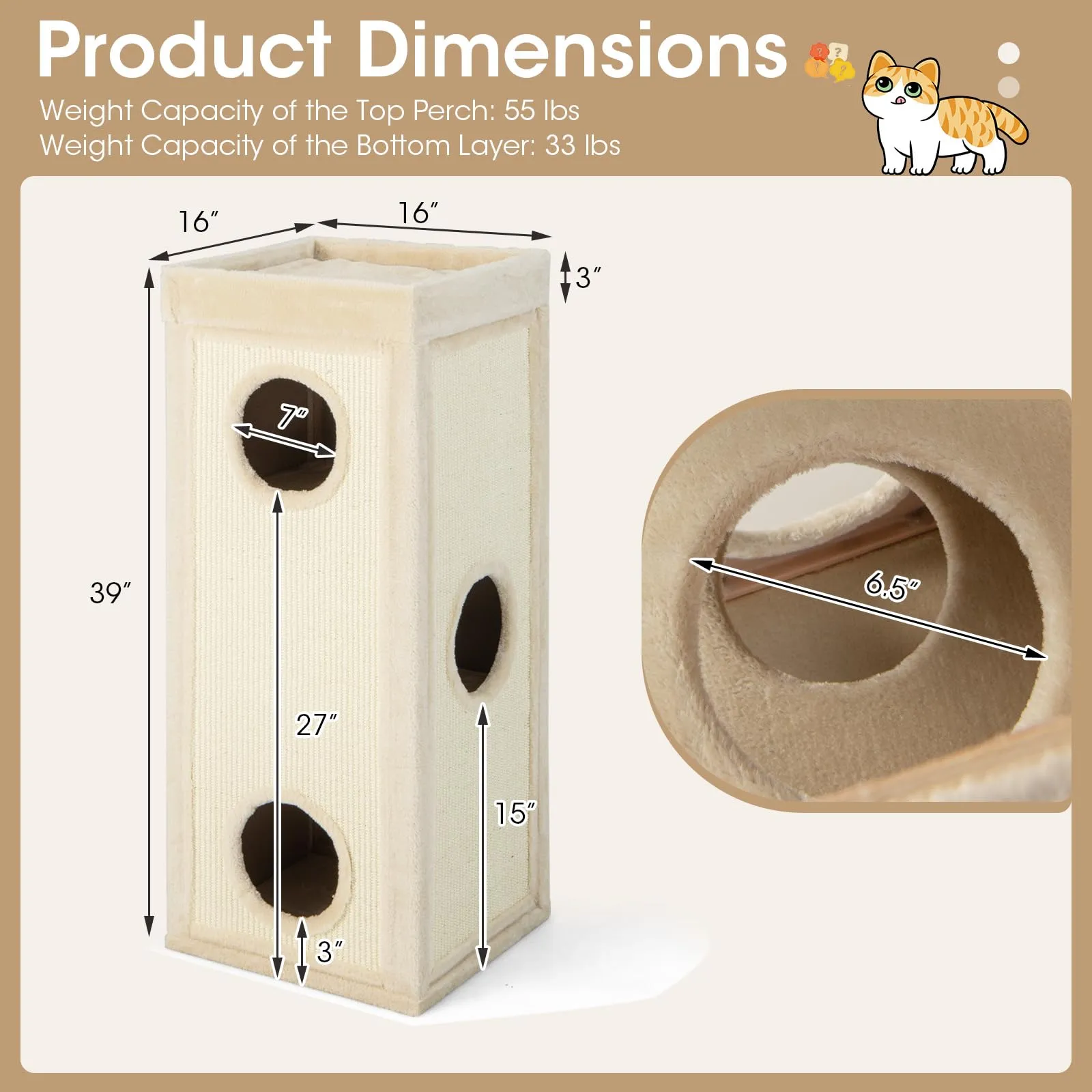 Tangkula 4 Story Cat Tree Condo, 39 Inch Multi-Layer Cat House with Sisal Scratch Pad