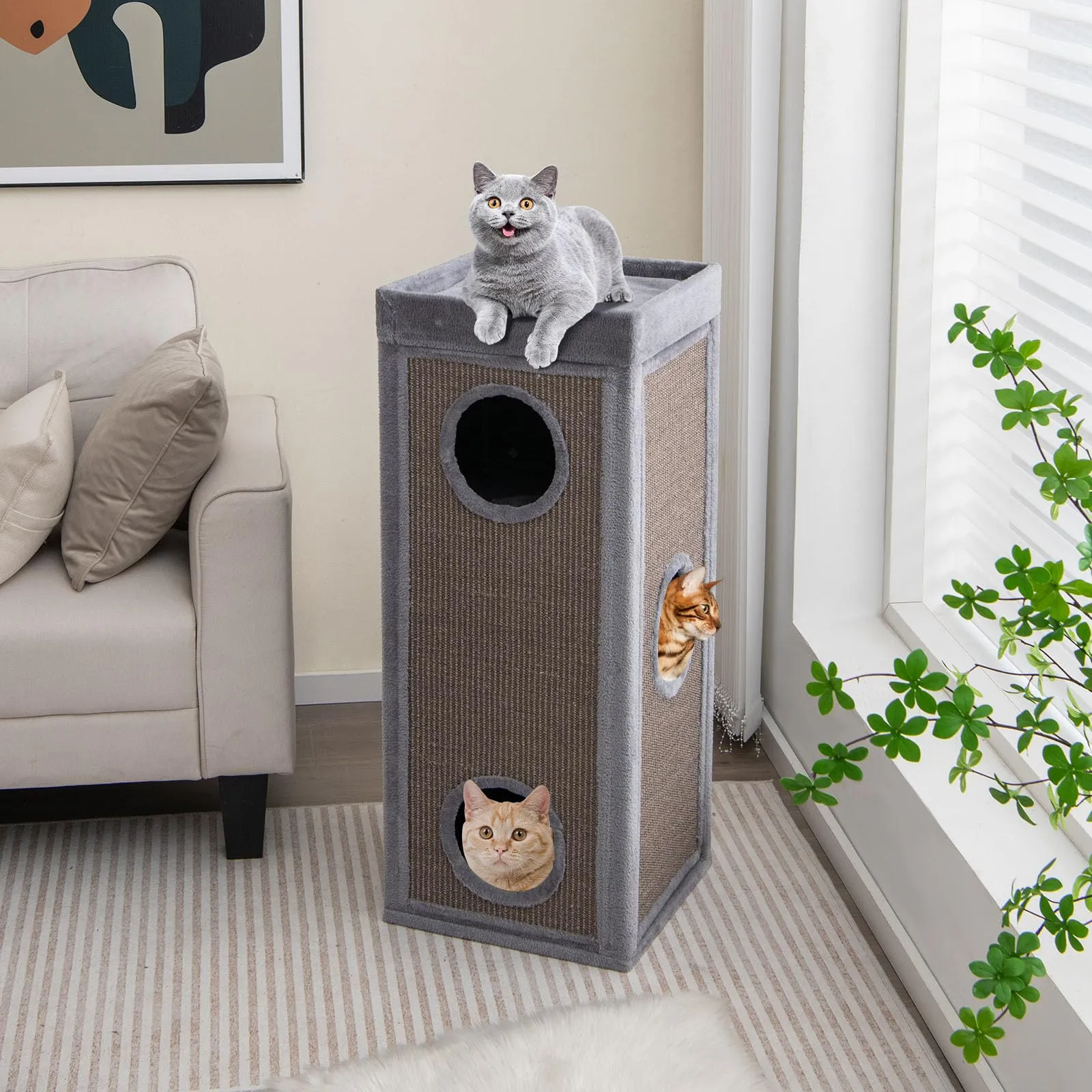 Tangkula 4 Story Cat Tree Condo, 39 Inch Multi-Layer Cat House with Sisal Scratch Pad
