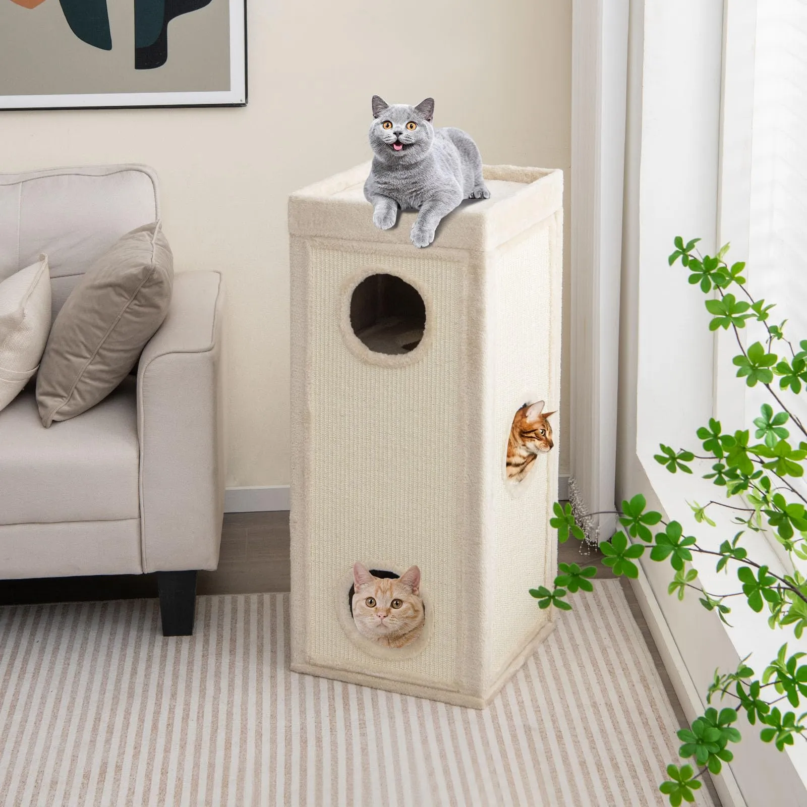 Tangkula 4 Story Cat Tree Condo, 39 Inch Multi-Layer Cat House with Sisal Scratch Pad