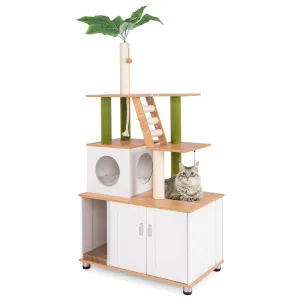 Tangkula Cat Tree with Litter Box Enclosure, 2-in-1 Cat Tower with Condo