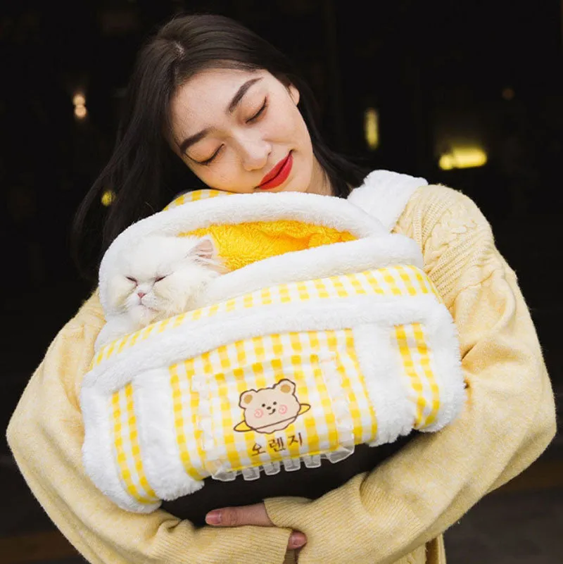 Thick and warm cat bag for autumn and winter, cat clutch bag for outings and dog backpack