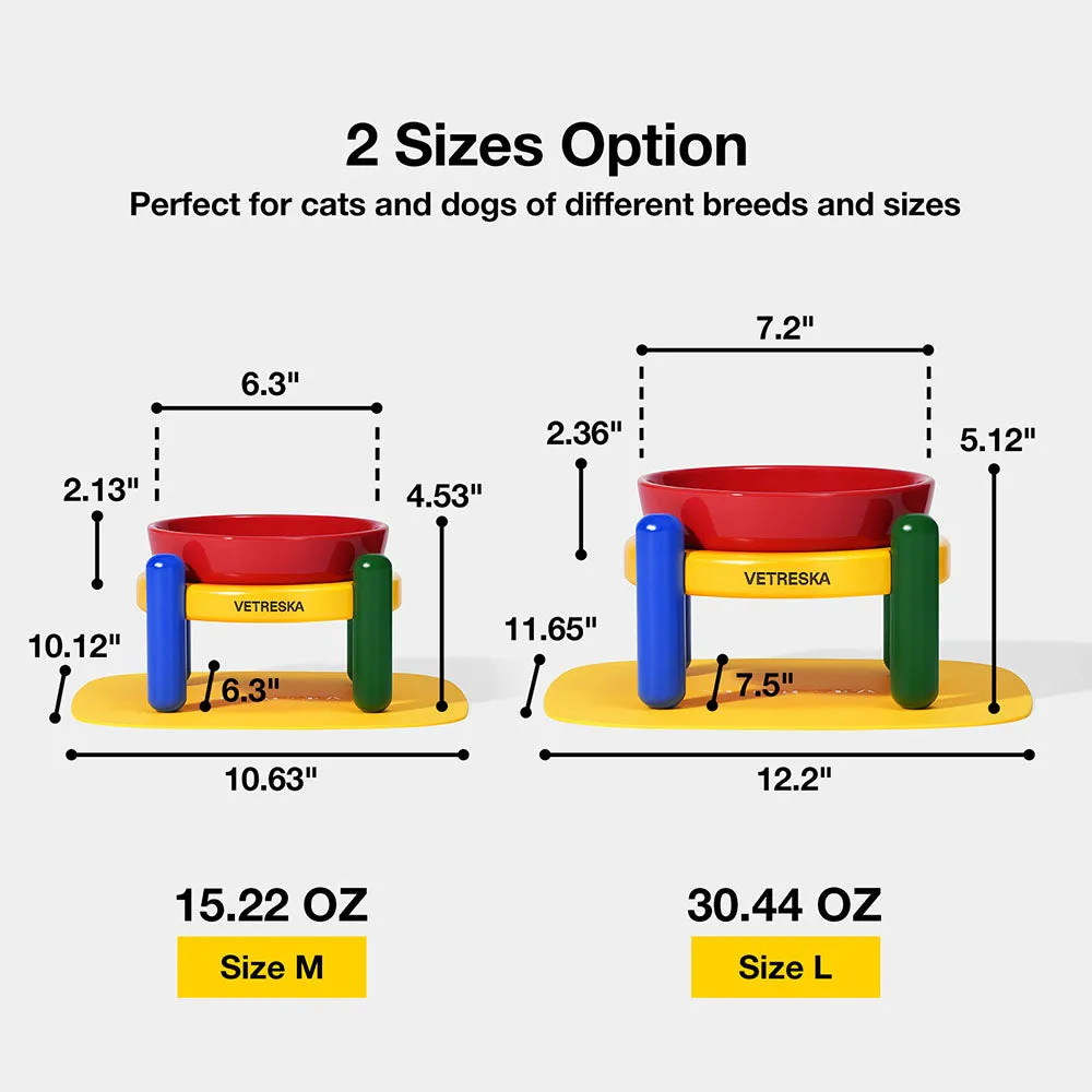 VETRESKA Chroma Ceramic Elevated Bowl For Cats & Dogs