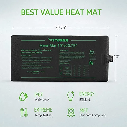VIVOSUN 2 Pack Durable Waterproof Seedling Heat Mat Warm Hydroponic Heating Pad 10 x 20.75 Inch