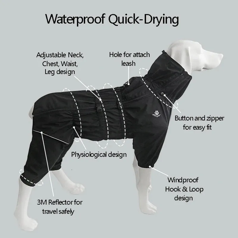 Waterproof Outdoor Warm Jacket Clothes Jumpsuit Reflective Raincoat For Medium Large Dogs