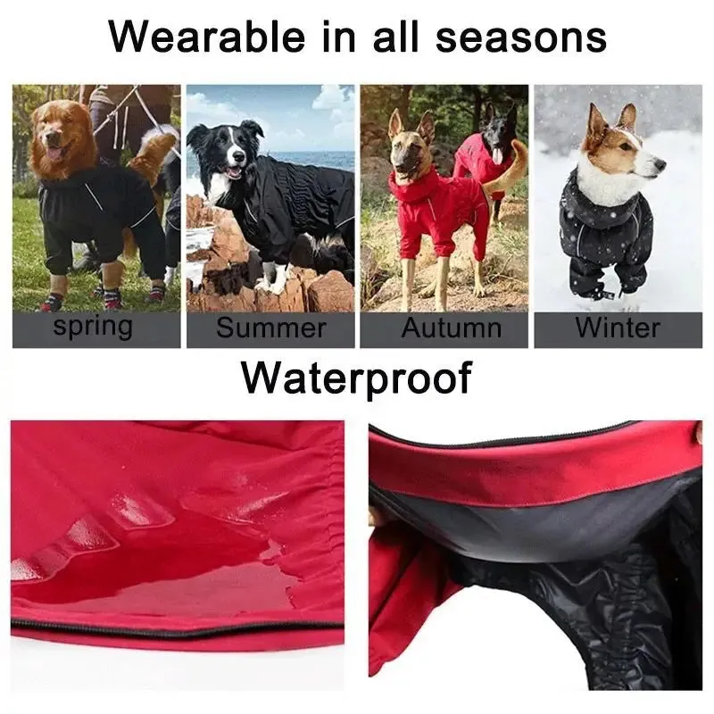 Waterproof Outdoor Warm Jacket Clothes Jumpsuit Reflective Raincoat For Medium Large Dogs